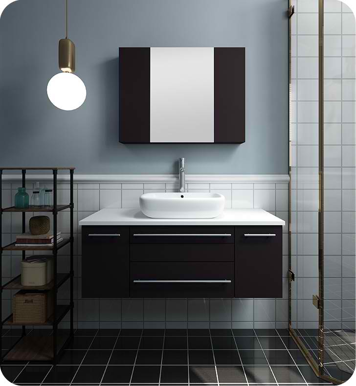 42" Espresso Wall Hung Vessel Sink Modern Bathroom Vanity with Medicine Cabinet