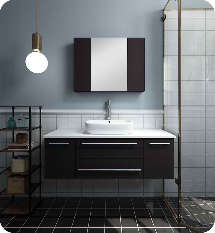 48" Espresso Wall Hung Vessel Sink Modern Bathroom Vanity with Medicine Cabinet