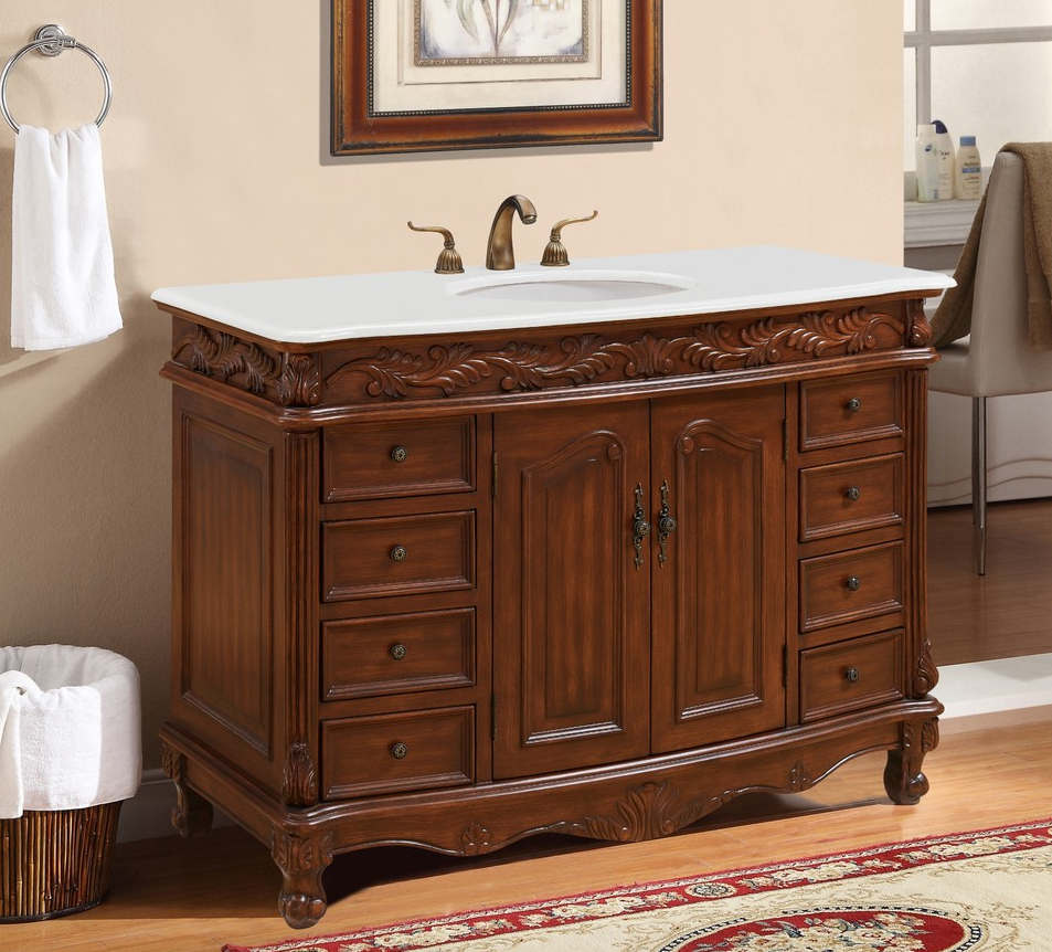 48 inch Single Bathroom Vanity in Teak Color with Ivory White Marble 48 inch Single Bathroom Vanity in Teak Color with Ivory White Marble