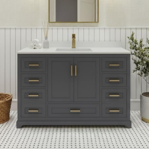 LV 48" Transitional Bath Vanity in Charcoal Grey with 3 Hardware Options, Base Only, and Top Option