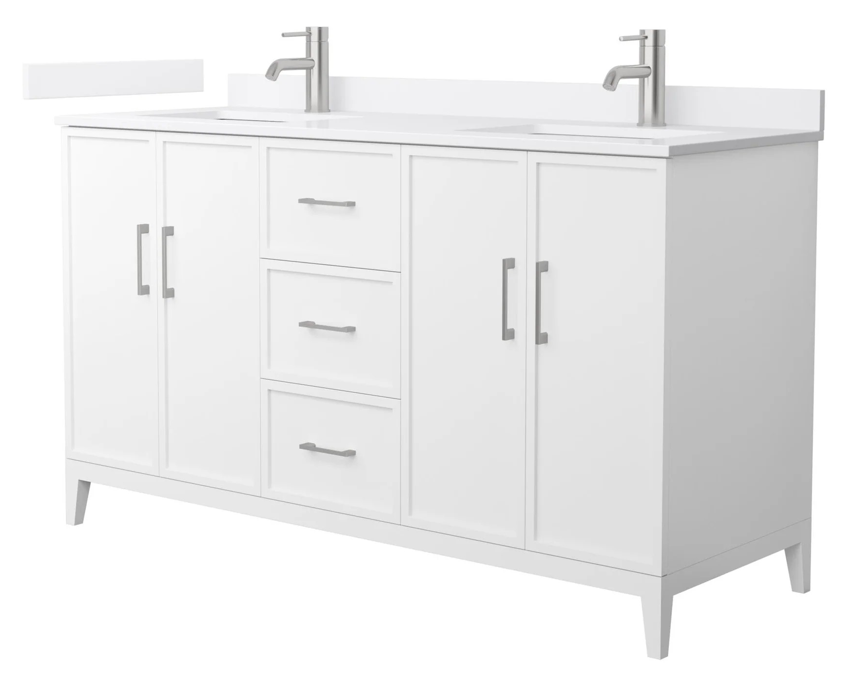 60" Transitional Double Vanity Base in White, 7 Top Options with 2 Hardware Option