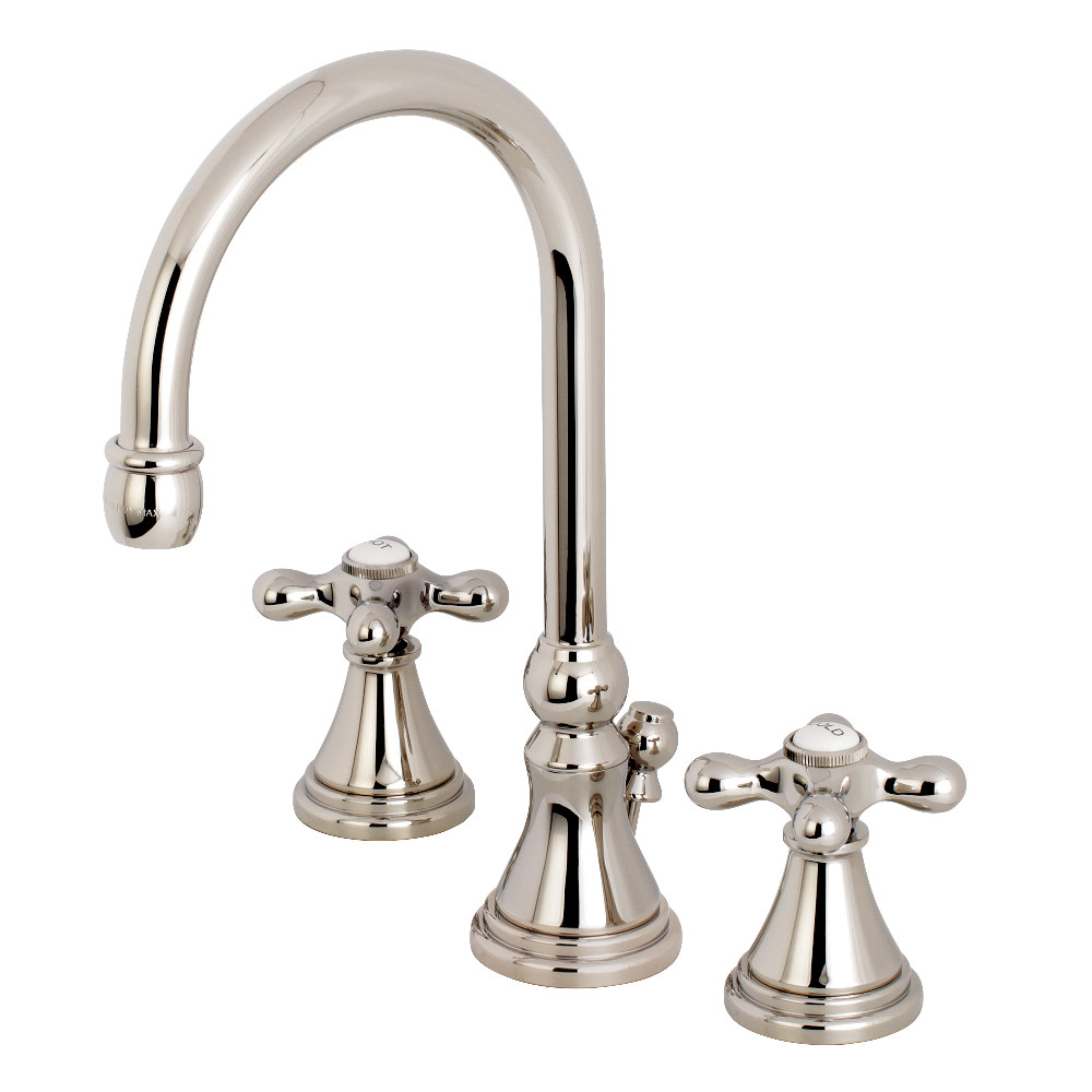 Two Handle 3-Hole Deck Mount Widespread Bathroom Faucet with Brass Pop-Up, Polished Nickel with 8 Finish Options Two Handle 3-Hole Deck Mount Widespread Bathroom Faucet with Brass Pop-Up, Polished Nickel with 8 Finish Options