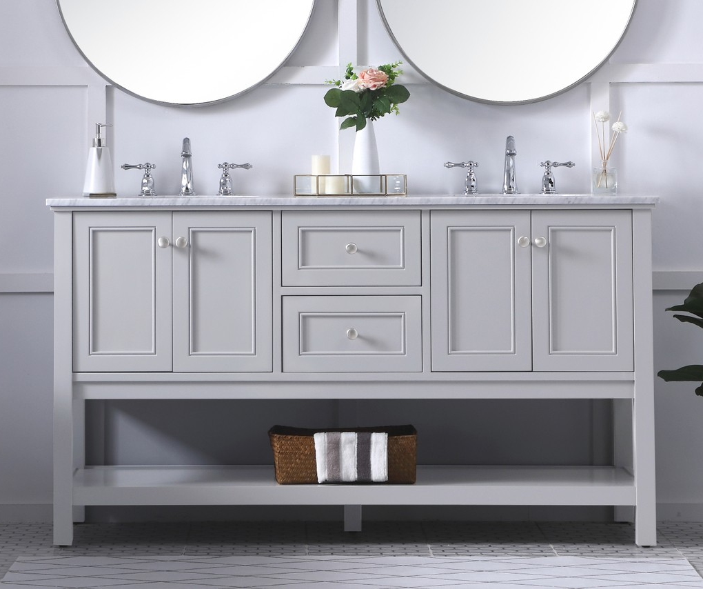 Modern Fitting 60" Double Sink Bathroom Vanity in Grey Finish Modern Fitting 60" Double Sink Bathroom Vanity in Grey Finish
