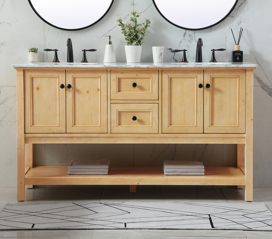 Modern Fitting 60" Double Bathroom Vanity in Natural Wood Modern Fitting 60" Double Bathroom Vanity in Natural Wood
