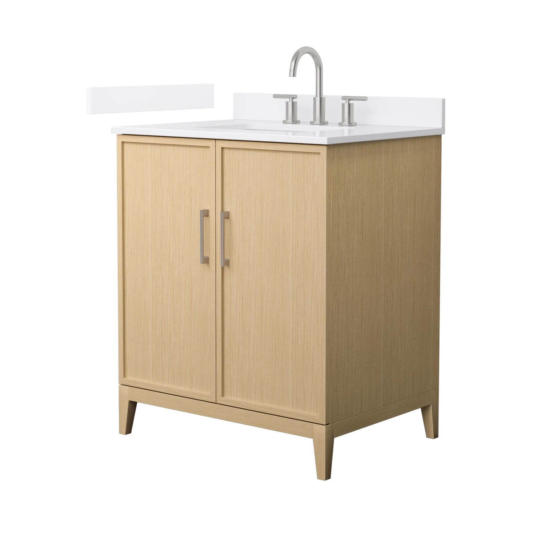 30" Transitional Single Vanity Base in White Oak, 7 Top Options with 2 Hardware Option