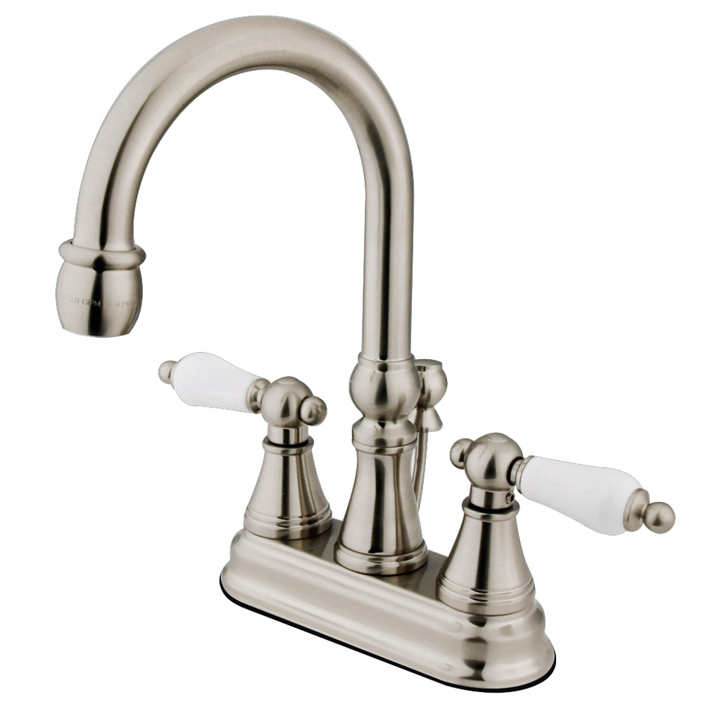 Double Handle 4" Centerset Bathroom Faucet Brushed Nickel with Brass Pop-Up, with 4 Finish Options
