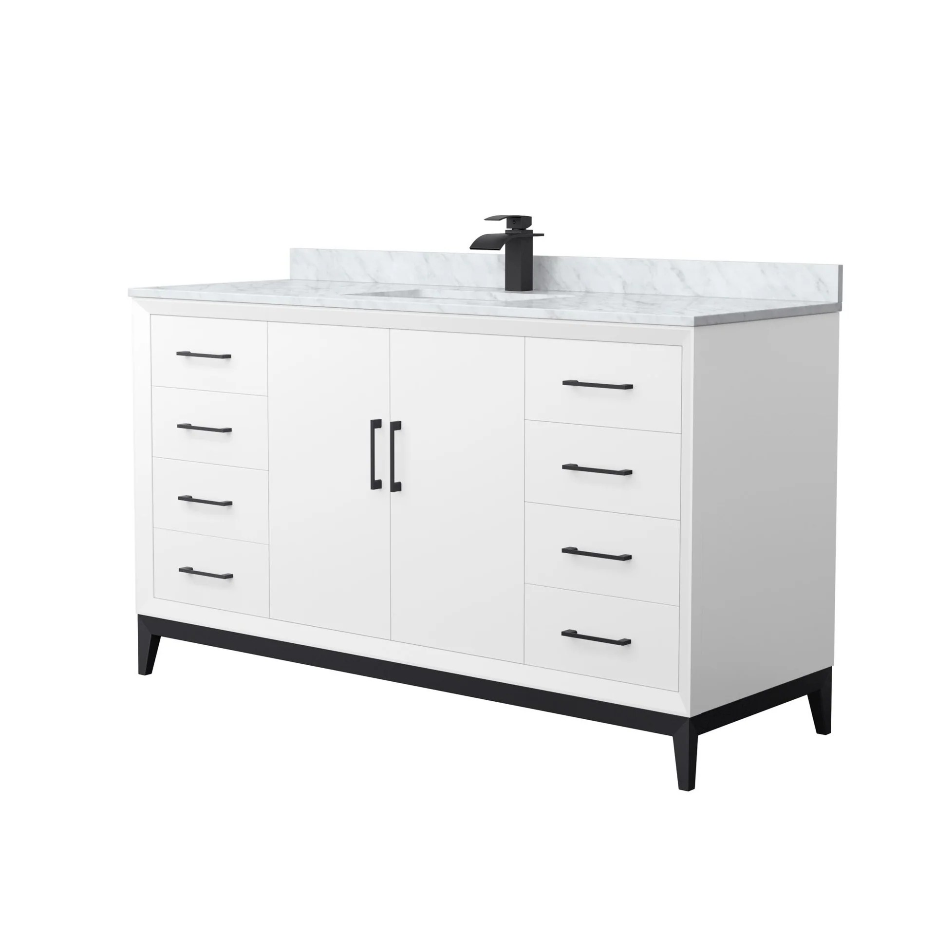 60 Inch Single Bathroom Vanity in White, with Countertop Options, Sink, and Hardware Options