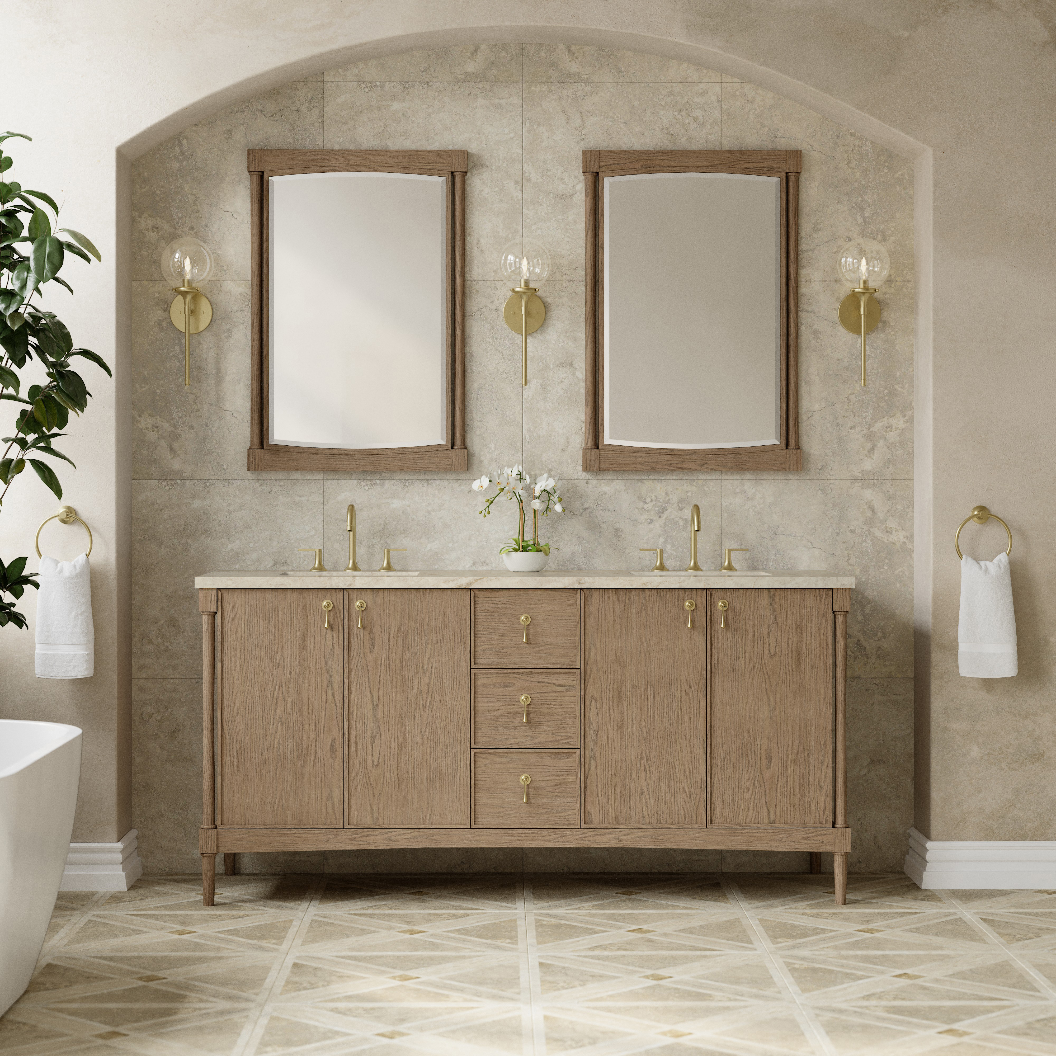 James Martin 72" Double Vanity Cabinet, Weathered Oak with Countertop Options and Mirror Option
