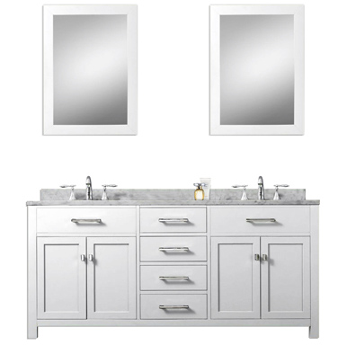 White 60 inch Double Sink Bathroom Vanity Carrara White Countertop