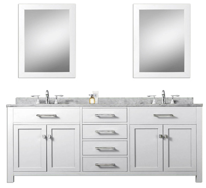 White 72 inch Double Sink Bathroom Vanity Marble Countertop