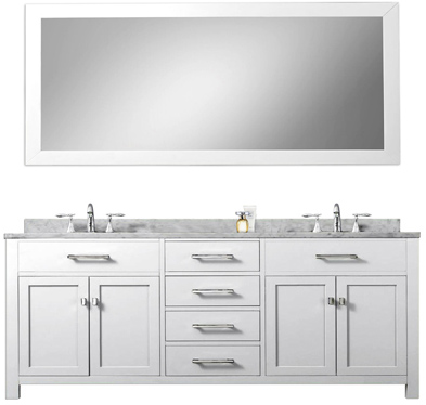 White 72 inch Double Sink Bathroom Vanity White Marble Countertop