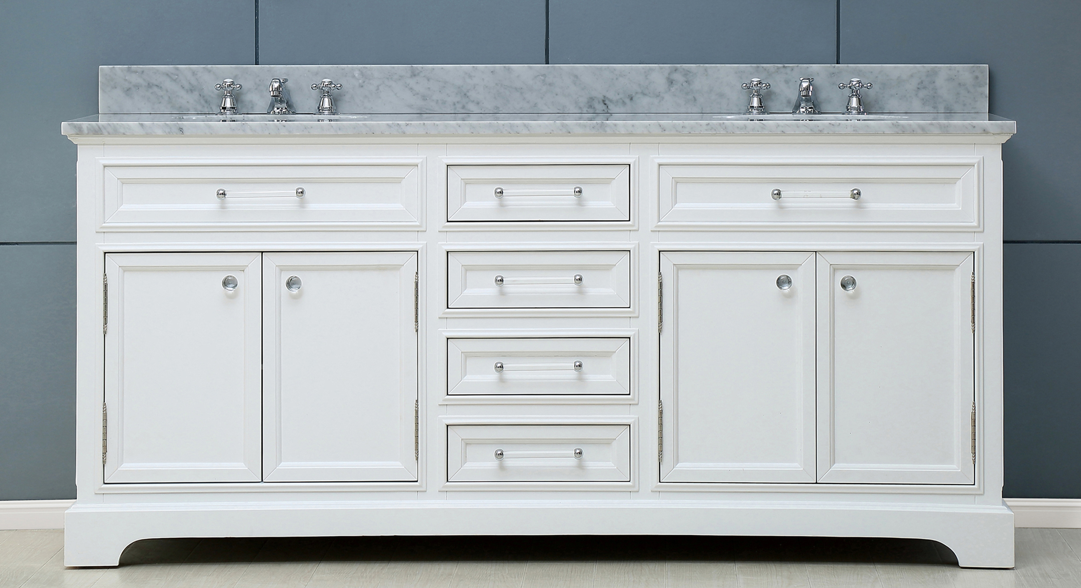 72" Pure White Double Sink Bathroom Vanity with Carrara White Marble Top