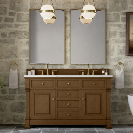 James Martin Brookfield 60" Double Vanity, Honey Oak with Countertop Options and Mirror Option