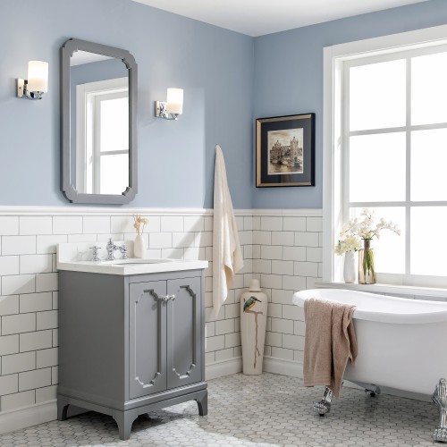 24" Wide Cashmere Grey Single Sink Quartz Carrara Bathroom Vanity