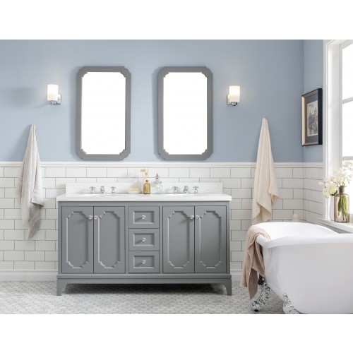 60" Wide Cashmere Grey Double Sink Quartz Carrara Bathroom Vanity
