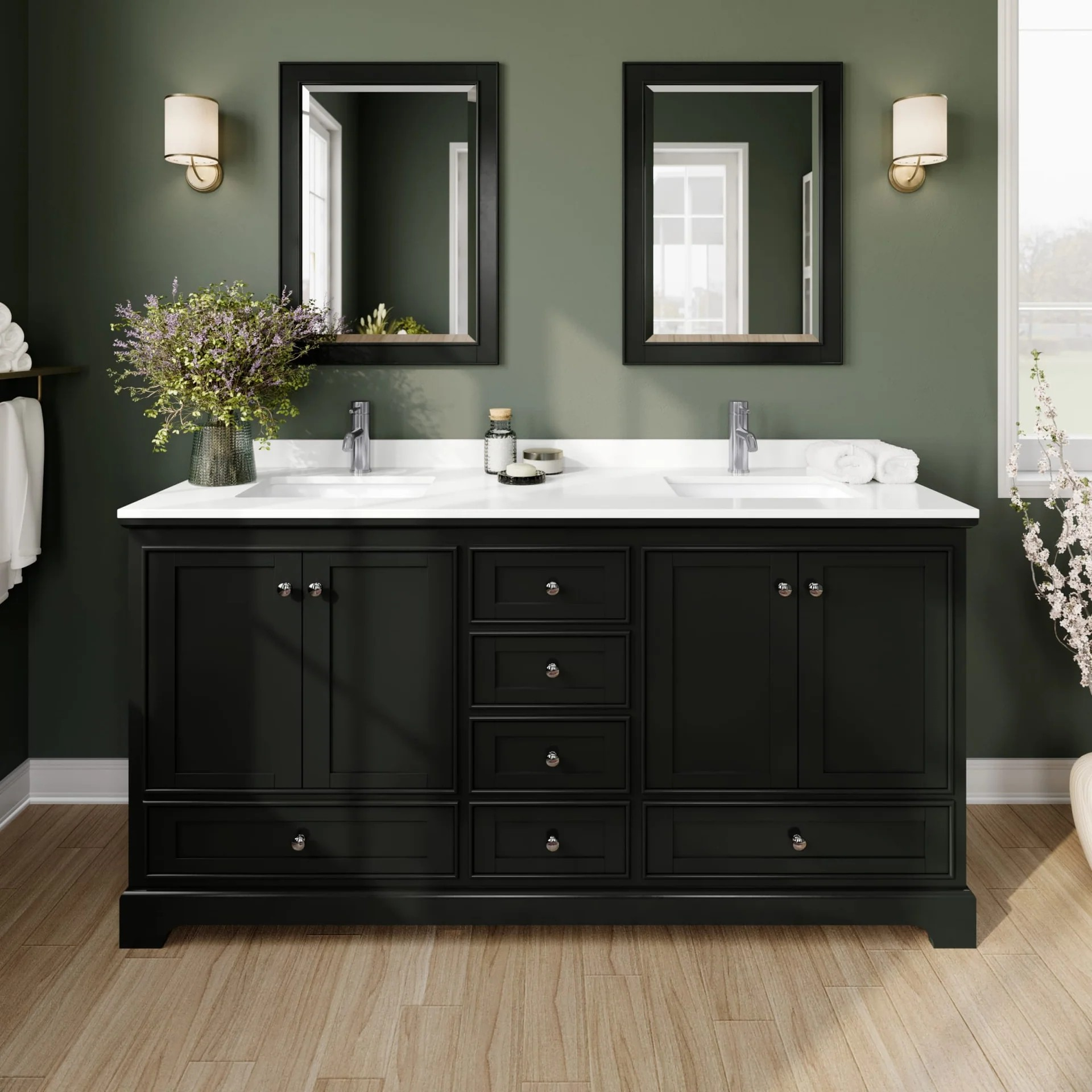 72" Double Bathroom Vanity in Dark Espresso, Polished Chrome Trim with Countertop Options, with Mirror, and Medicine Cabinet Option