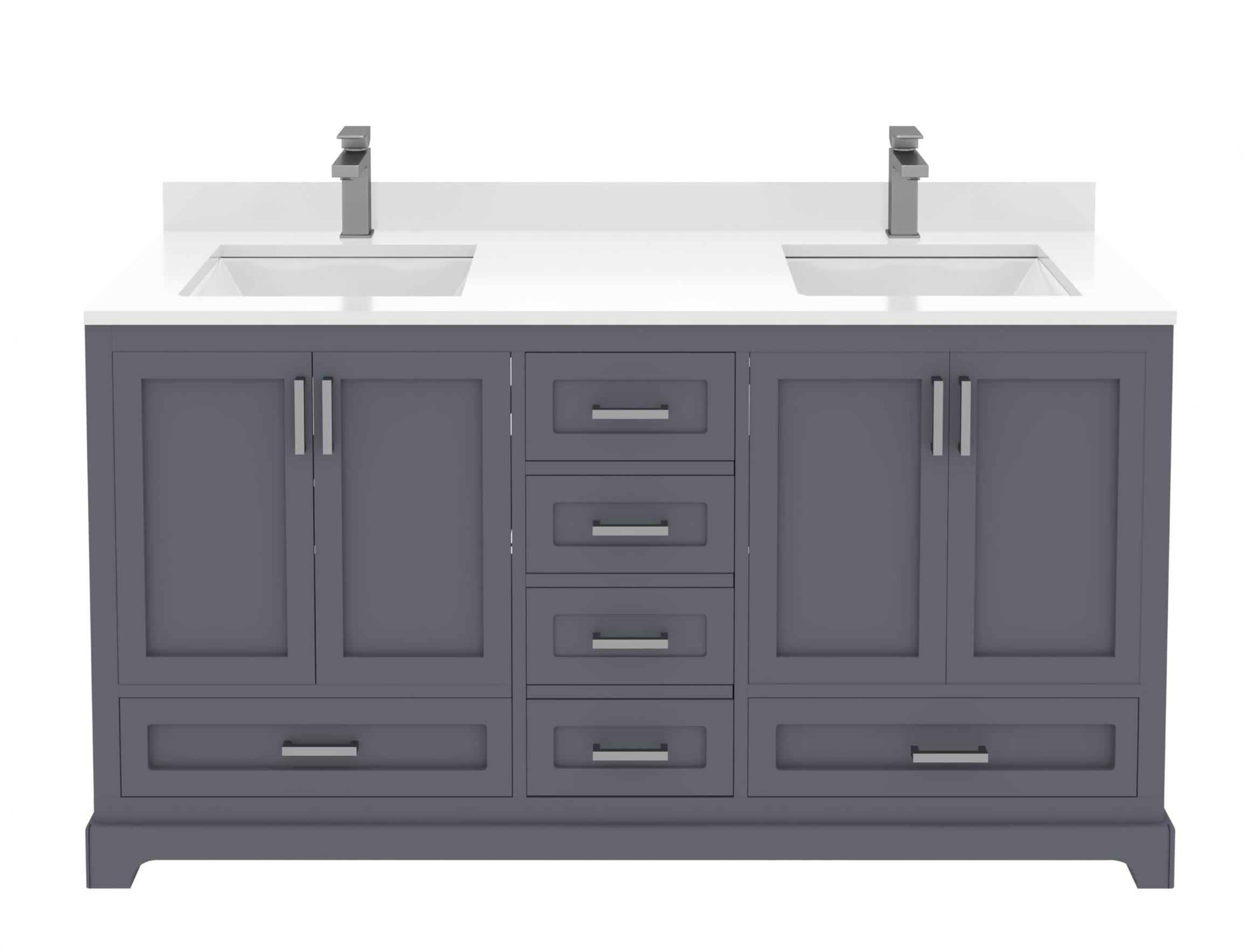 LV 60" Transitional Bath Vanity in Charcoal Grey with 3 Hardware Options, Base Only, and Top Option