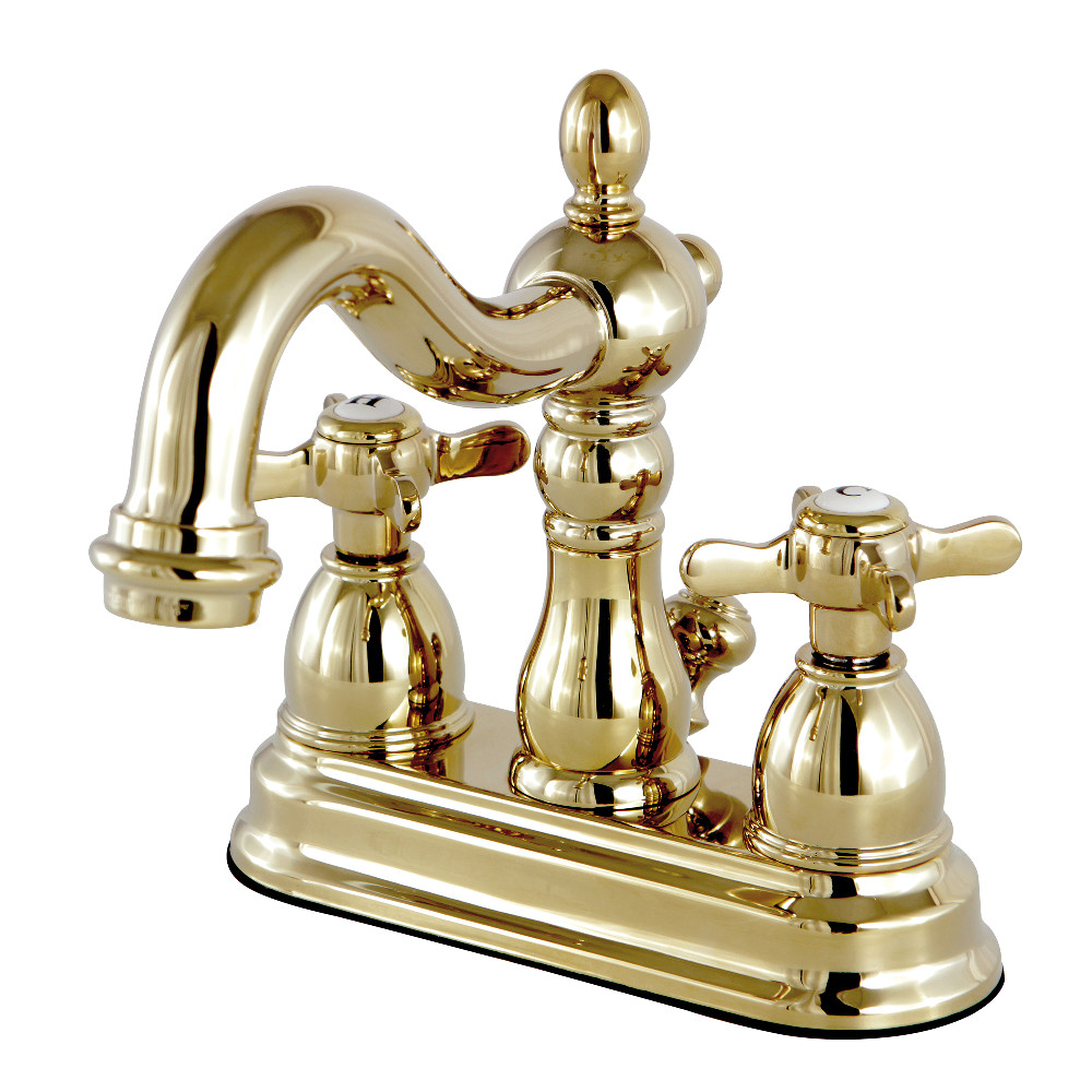 Double-Handle 3-Hole Deck Mount 4-Inch Centerset Bathroom Faucet with Brass Pop-Up, Polished Brass with 4 Finish Options