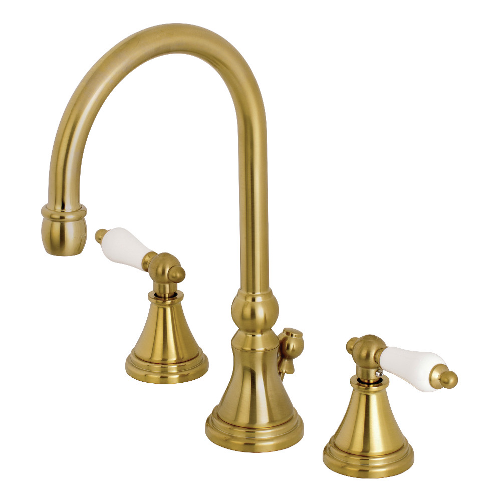 Widespread Bathroom Faucet with Brass Pop-Up, Brushed Brass with 8 Finish Options