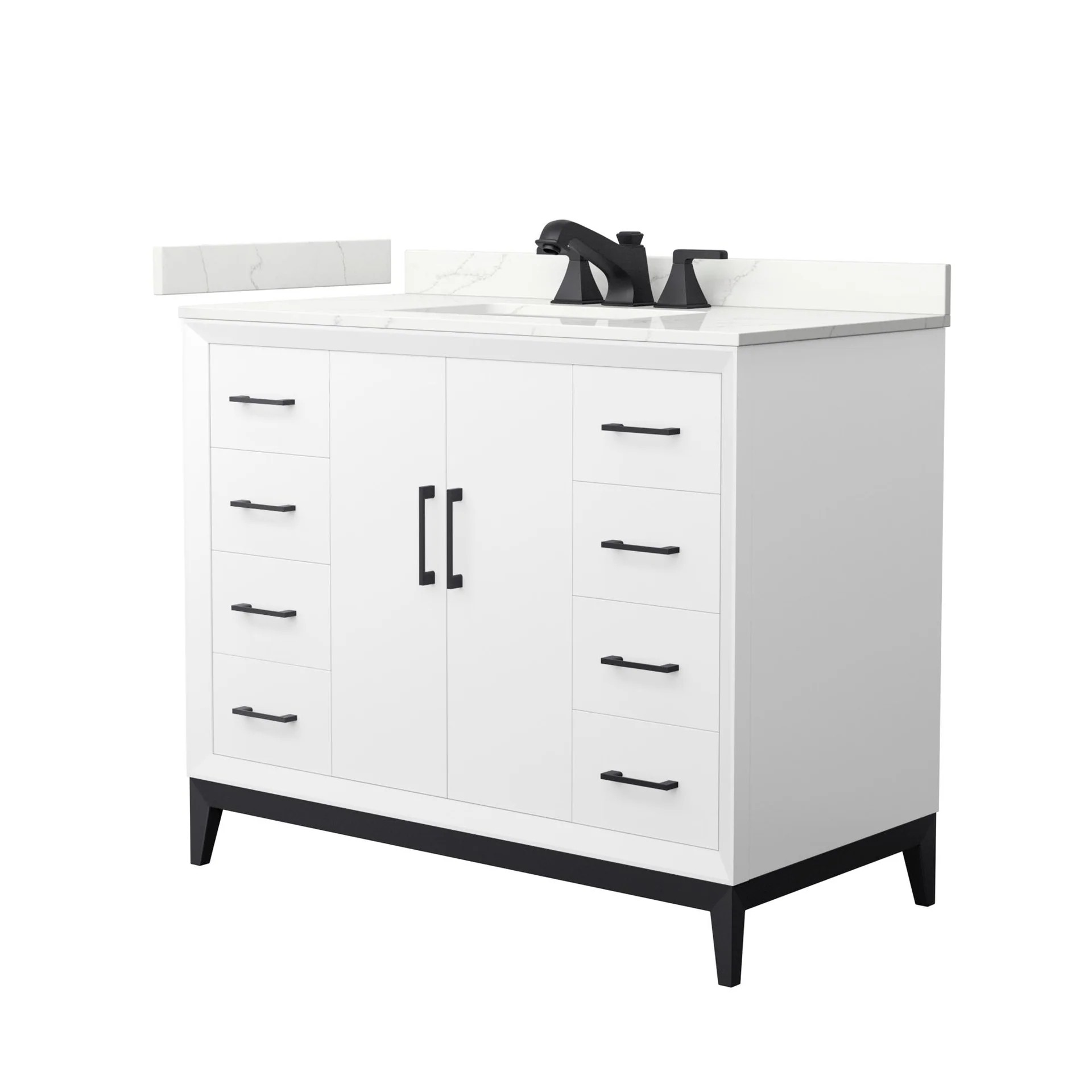 42 Inch Single Bathroom Vanity in White with Countertop Options and Hardware Options