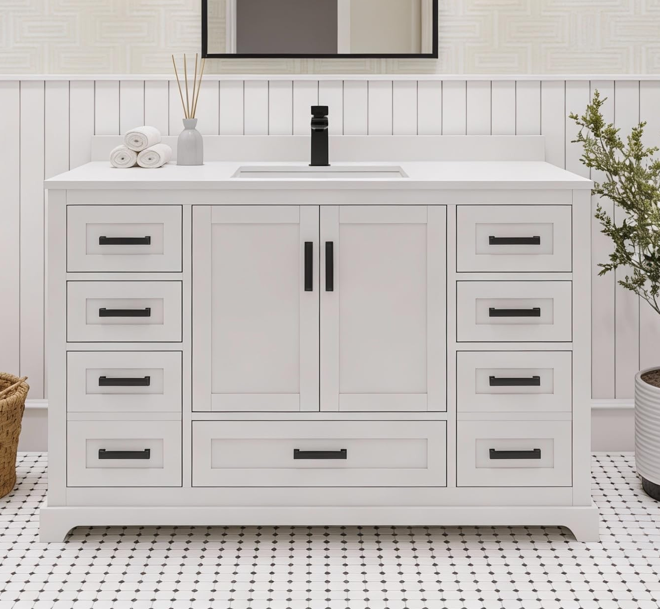 LV 42" Transitional Bath Vanity in White with 3 Hardware Options, Base Only, and Top Option