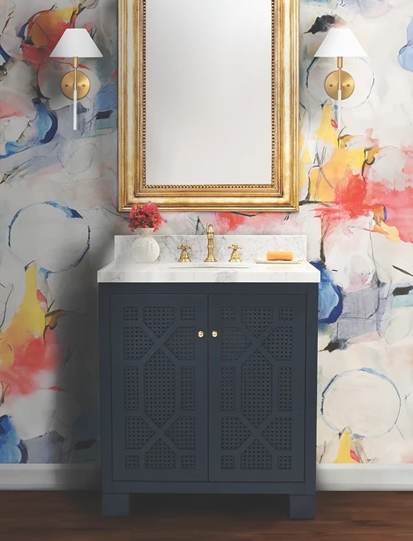 Issac Edwards 30.5" Bath Vanity in Textured Nay Linen with Antique Brass Hardware, White Marble Top and Porcelain Sink Issac Edwards 30.5" Bath Vanity in Textured Nay Linen with Antique Brass Hardware, White Marble Top and Porcelain Sink