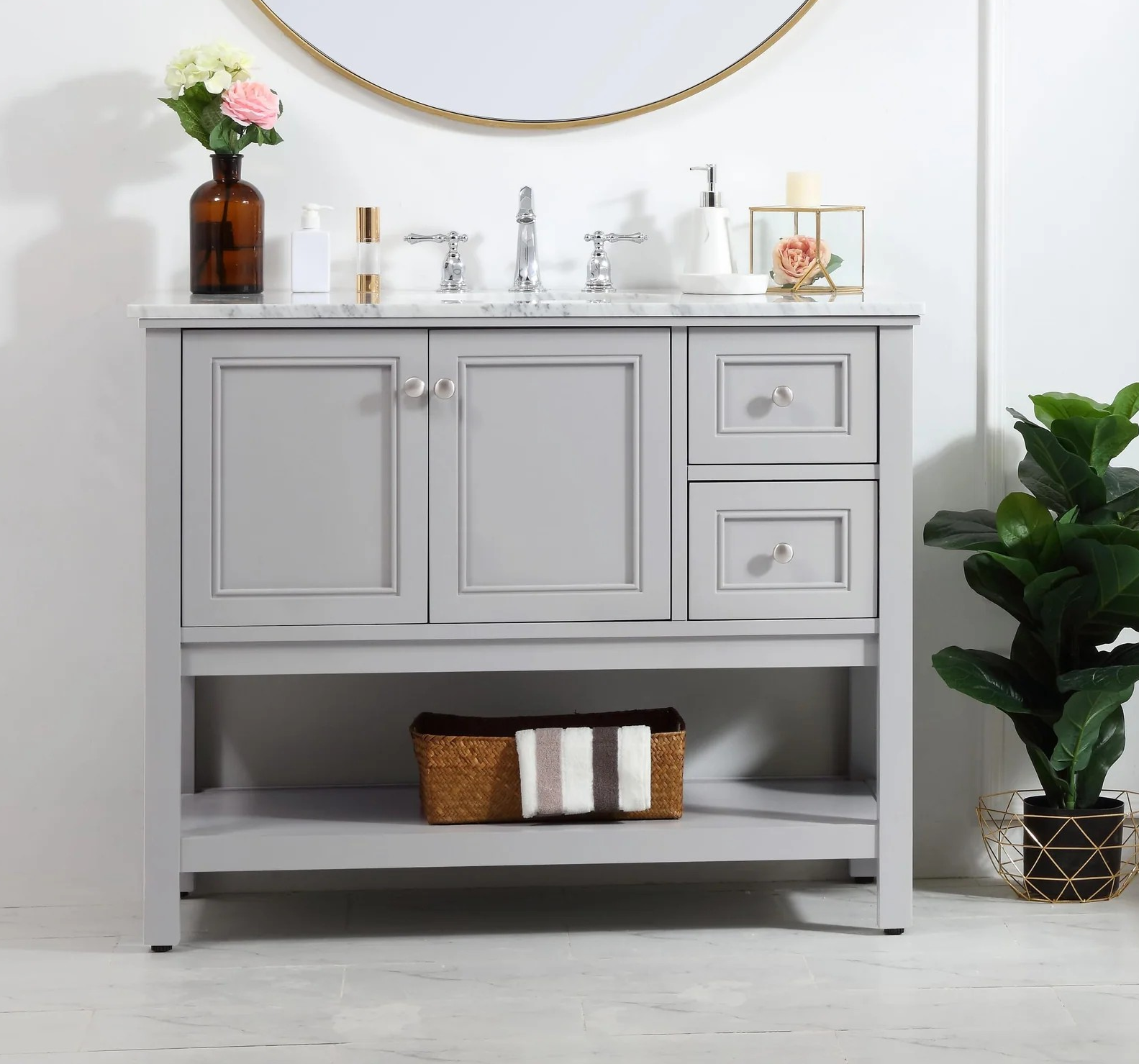 Modern Fitting 42" Single Bathroom Vanity in Grey Finish