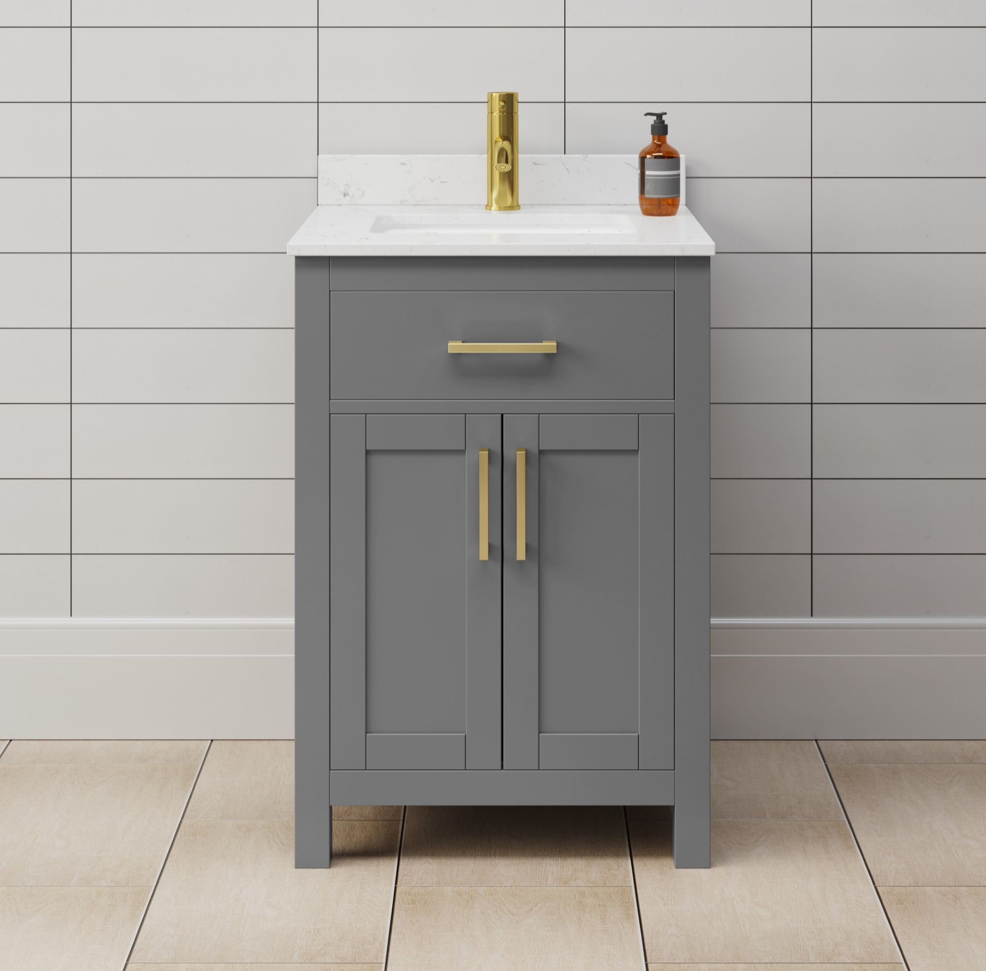 24 Inch Single Bathroom Vanity in Dark Gray with Color Option, Countertop, Undermount Sink, and Hardware Options