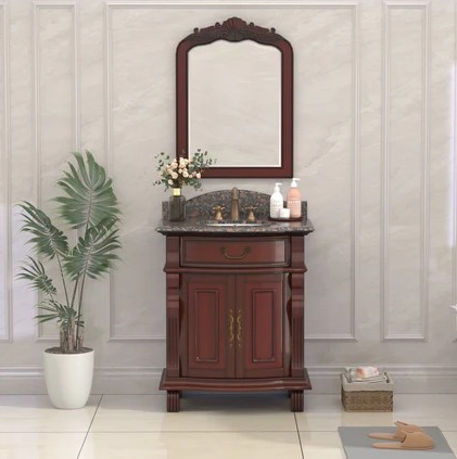 30 Inch Traditional Style Solid Wood Single Sink Bathroom Vanity with Stone top and Backsplash Option