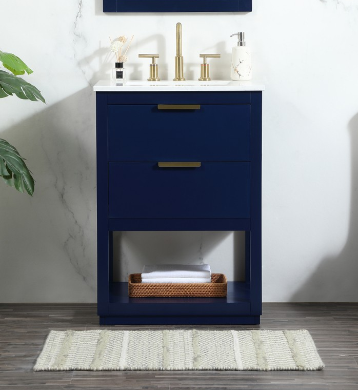 24 inch Single Bathroom Vanity in Blue with Color Option