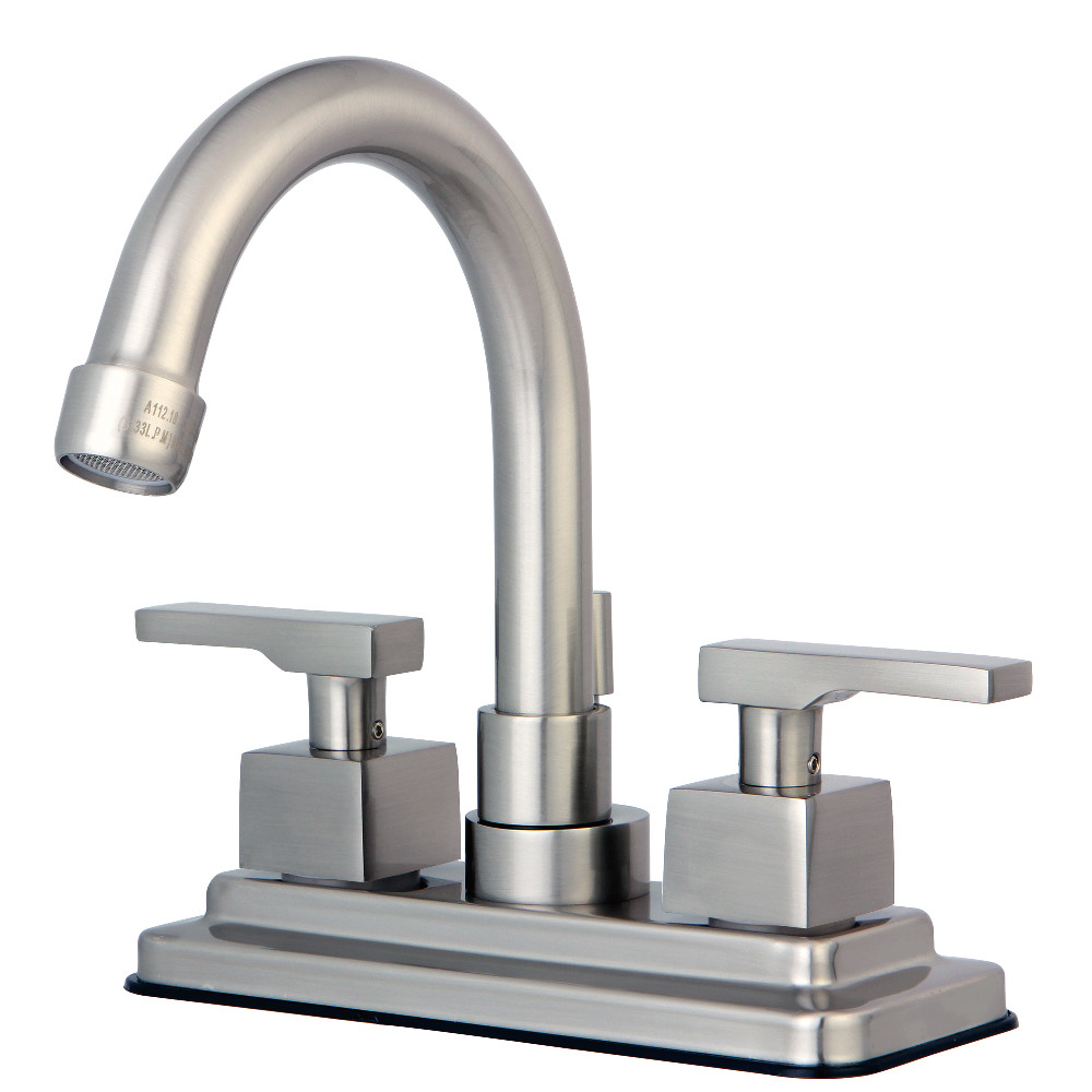 Double Handle 3-Hole Deck Mount 4-Inch Centerset Bathroom Faucet with Brass Pop-Up, Brushed Nickel with 2 Finish Options