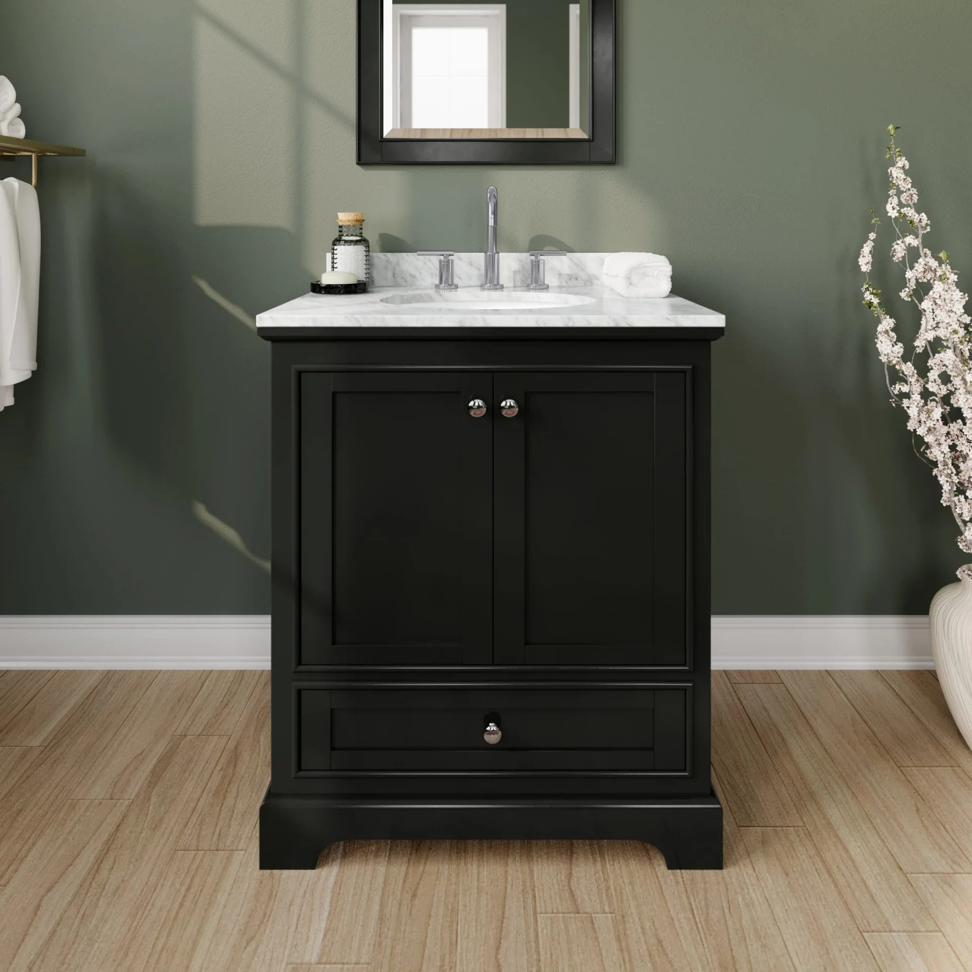 30" Single Bathroom Vanity in Dark Espresso, Polished Chrome Trim with Countertop Options, with Mirror, and Medicine Cabinet Option