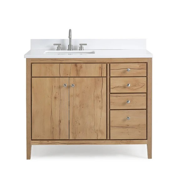 42 inch Modern Style Bathroom Sink Vanity in Wood Finish with Backsplash Option