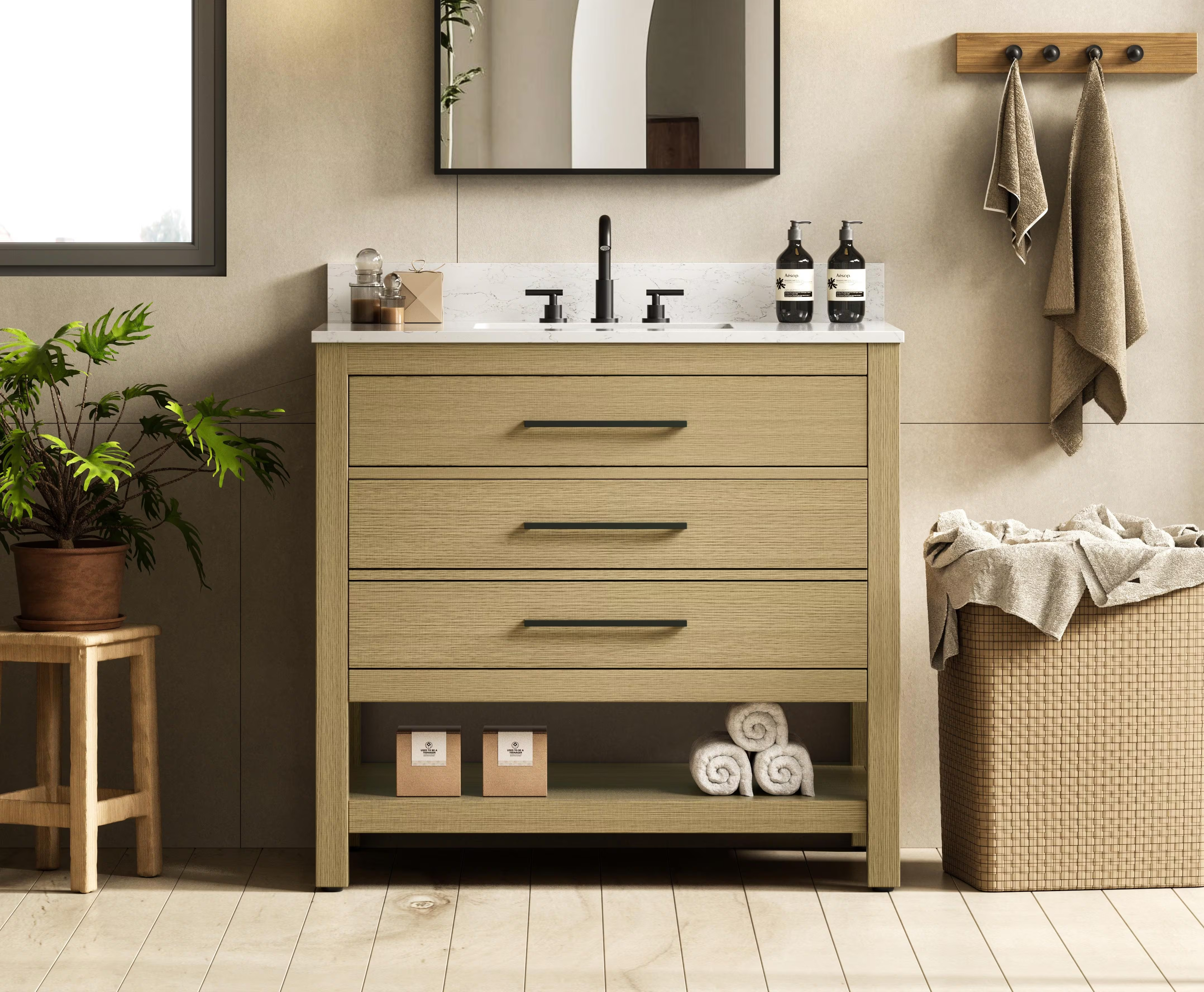 Modern Fitting 36" Single Bathroom Vanity in Honey Brown with 4 Color Options, and Backsplash Options