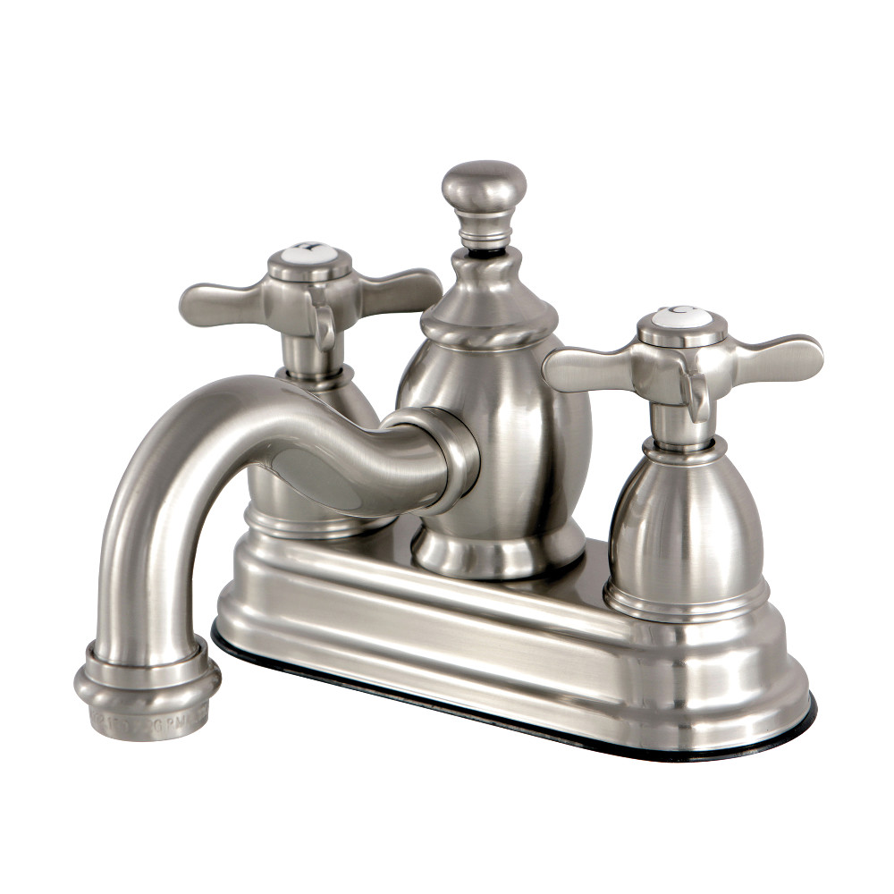 Double-Handle 4" Centerset Bathroom Faucet with Brass Pop-Up, Brushed Nickel with 3 Finish Options