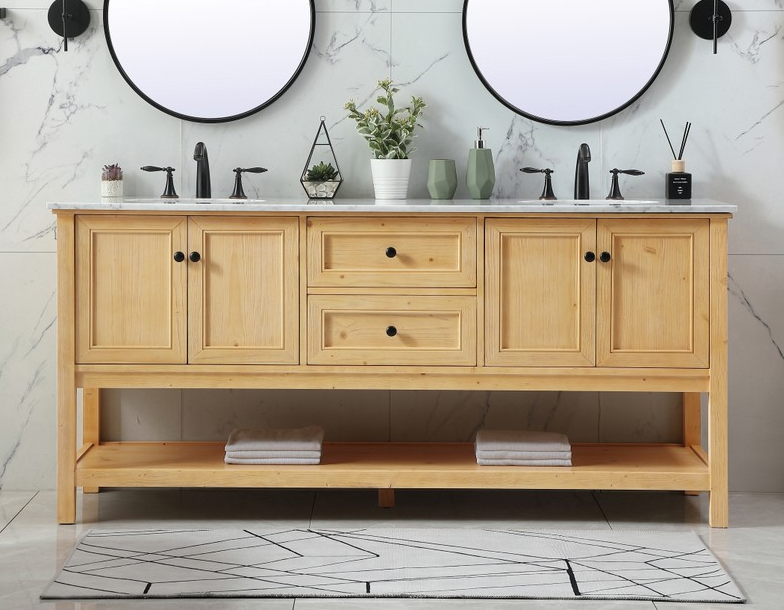 Modern Fitting 72" Double Bathroom Vanity in Natural Wood