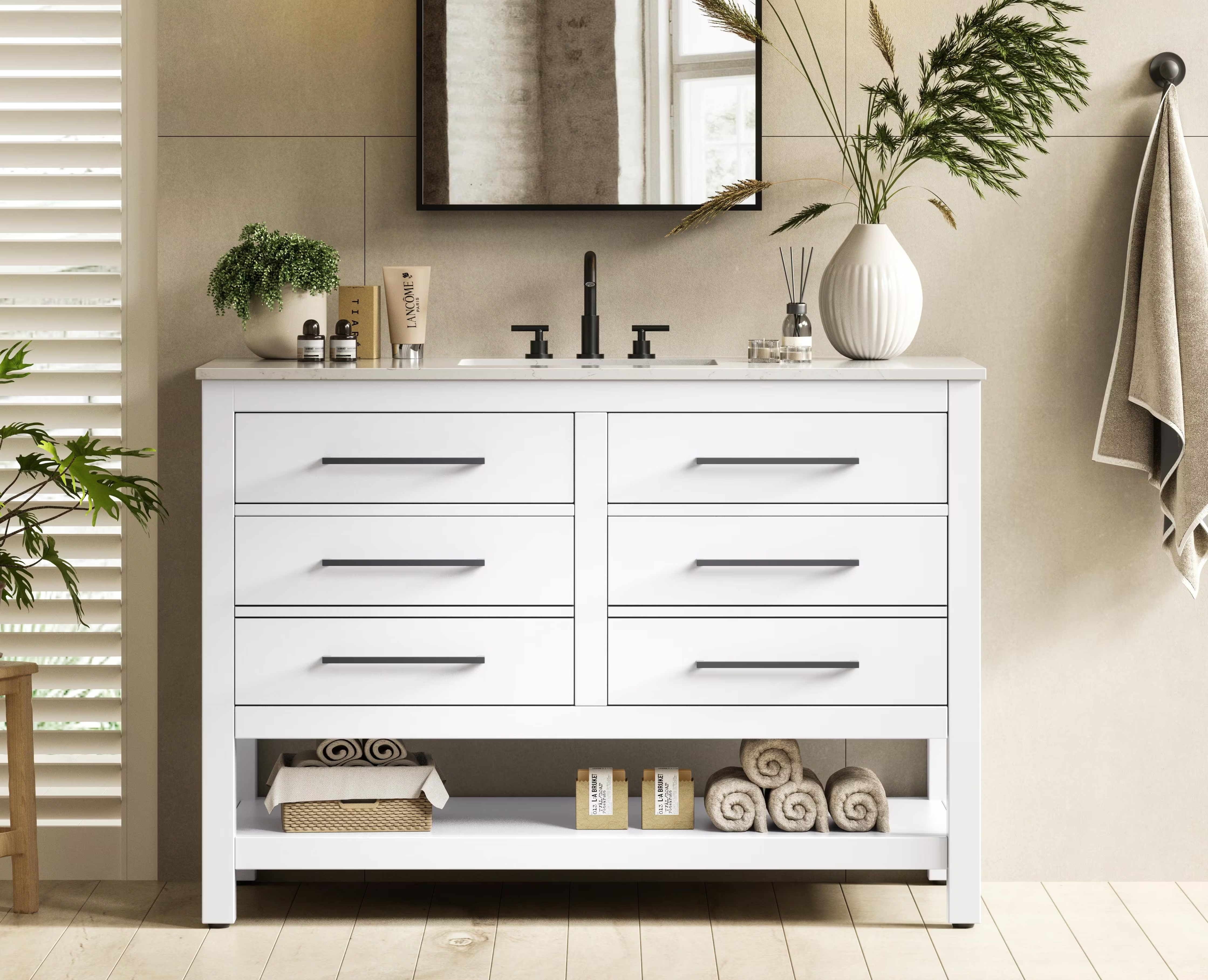Modern Fitting 48" Single Bathroom Vanity in White with 4 Color Options, and Backsplash Options