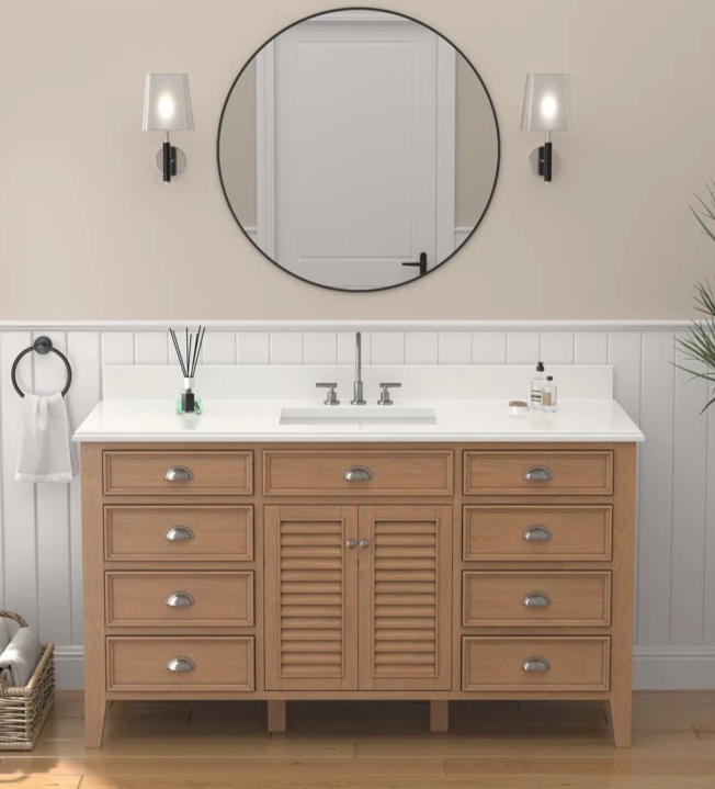 60" Contemporary Style Single Sink Wood Finish Bathroom Vanity with Backsplash Option and Mirror Option