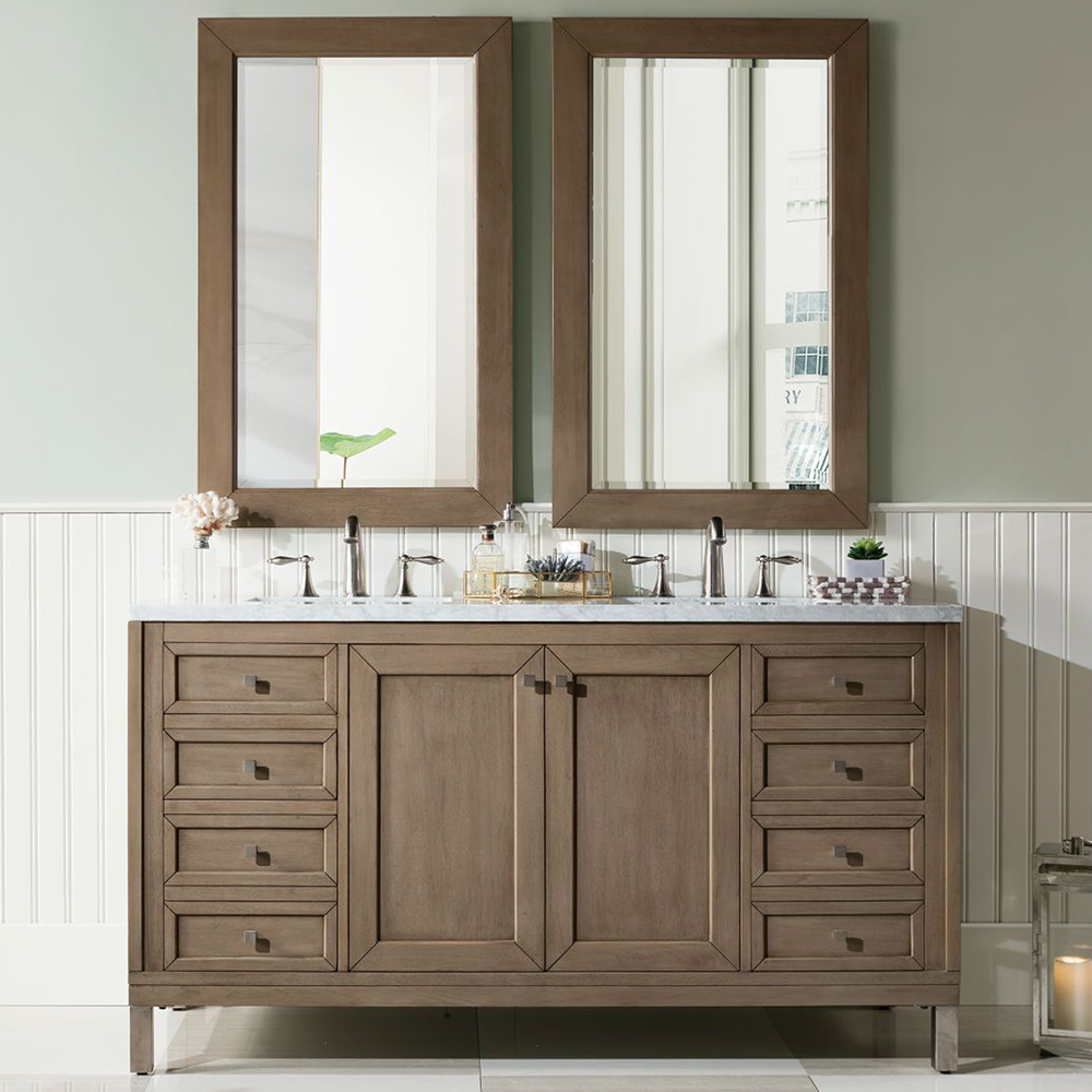 Chicago 60" White Washed Walnut Double Vanity with Top Options