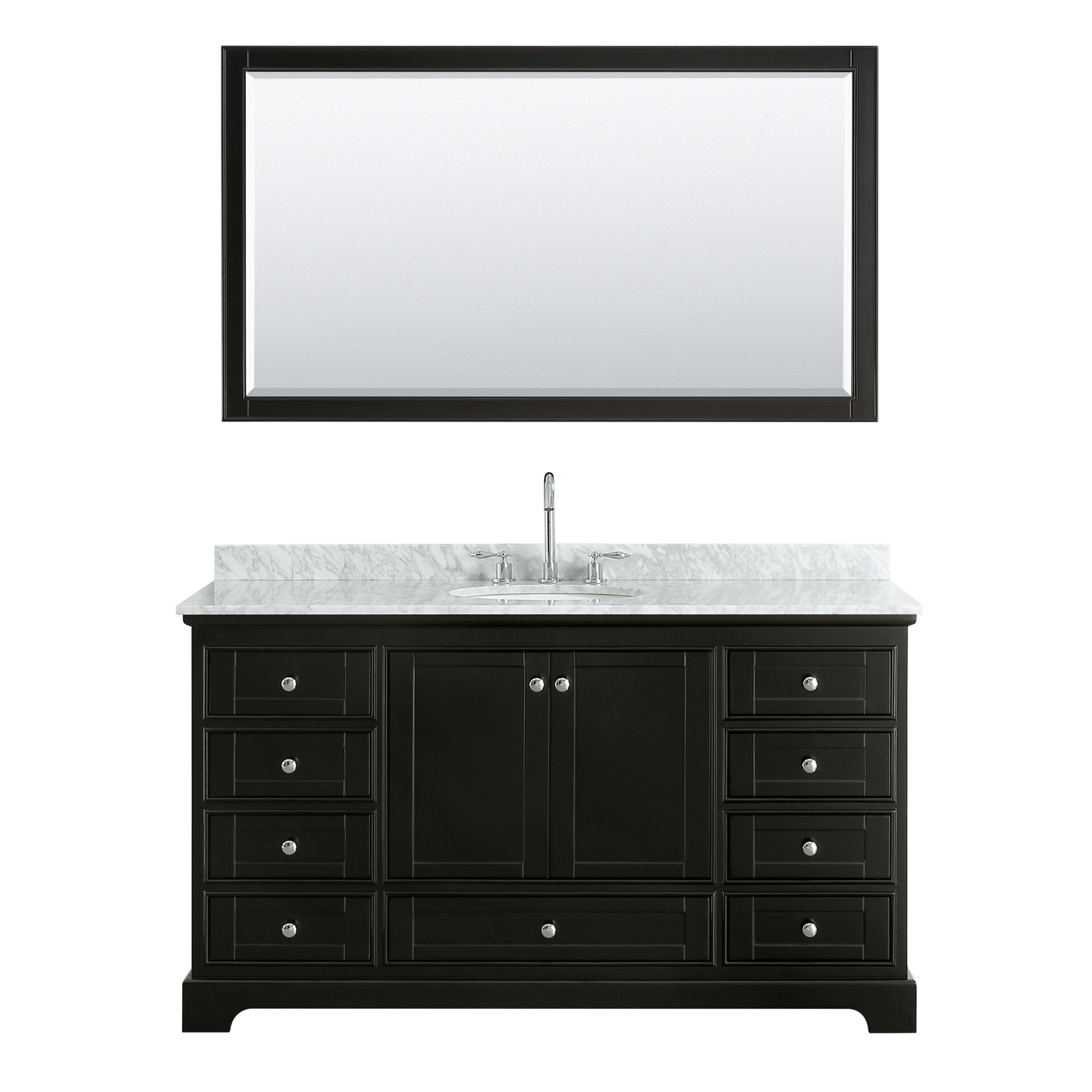60" Single Bathroom Vanity in White Carrara Marble Countertop with Undermount Porcelain Sink, Medicine Cabinet, Mirror and Color Options