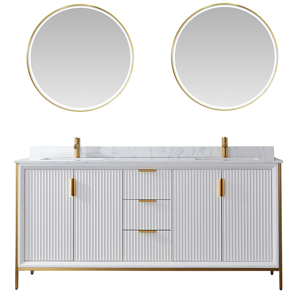 72" Vanity in White with White Composite Grain Stone Countertop Without Mirror 