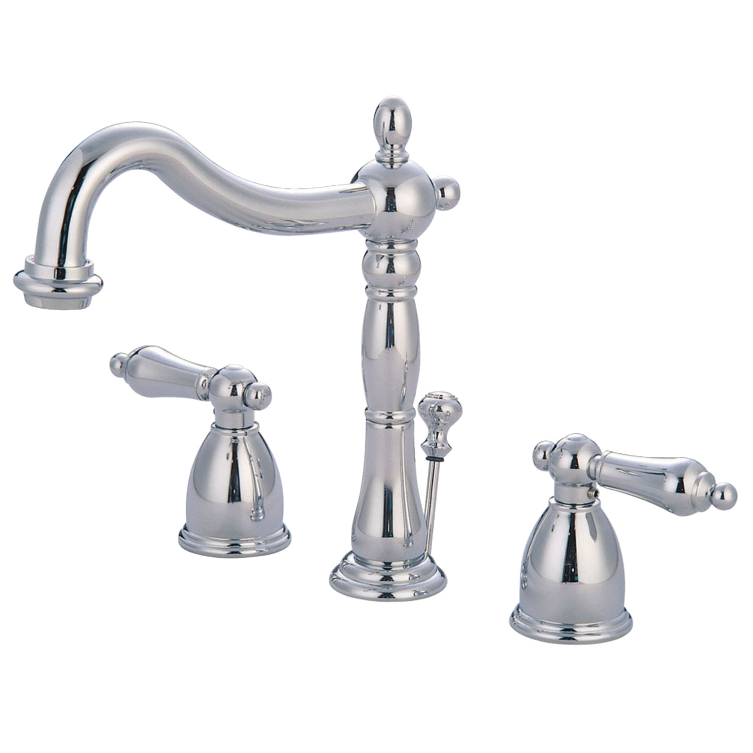 Traditional 2-Handle Three-Hole Deck Mounted Widespread Bathroom Faucet with Plastic Pop-Up in Polished Chrome