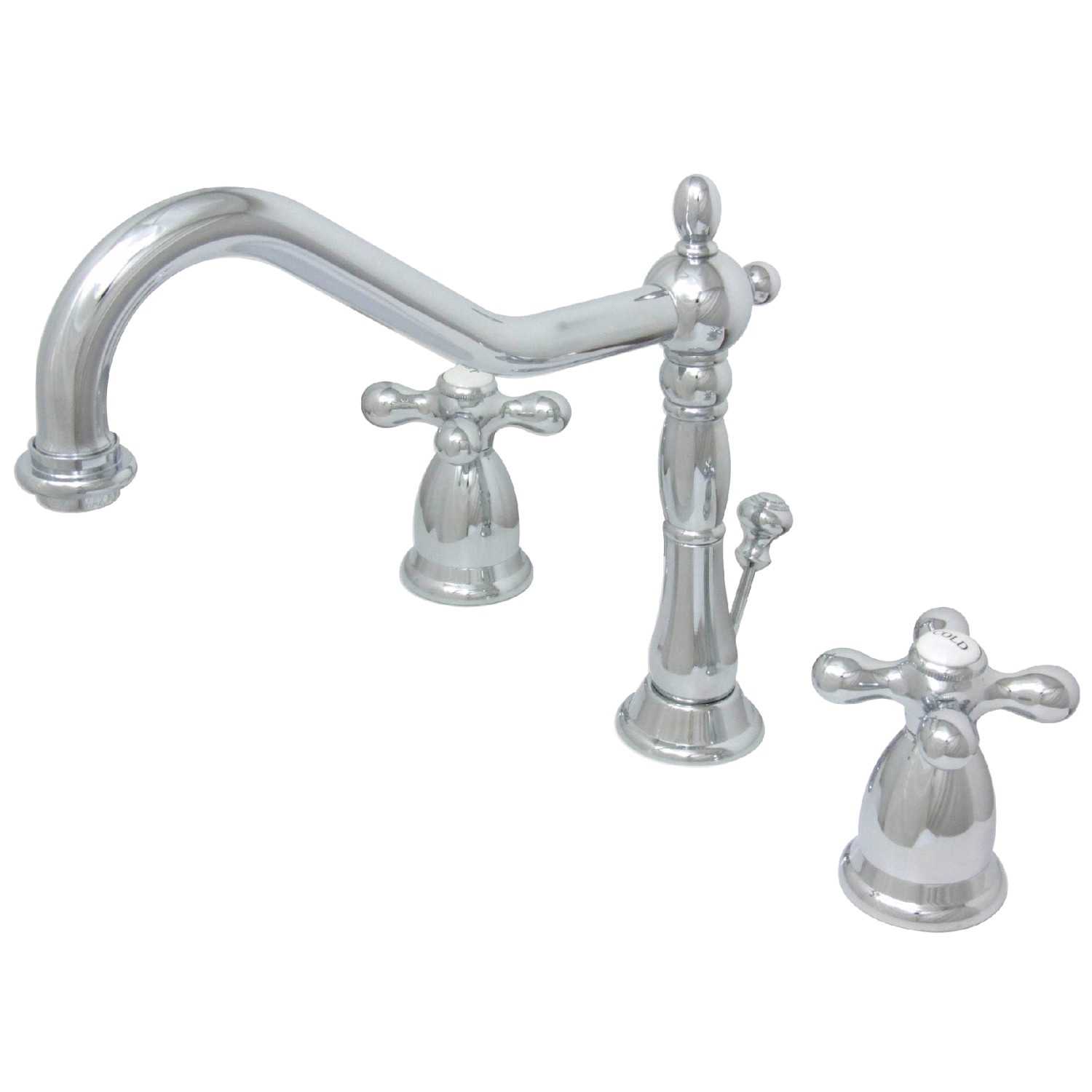Traditional Dual Cross 2-Handle Three-Hole Deck Mounted Widespread Bathroom Faucet with Brass Pop-Up in Polished Chrome