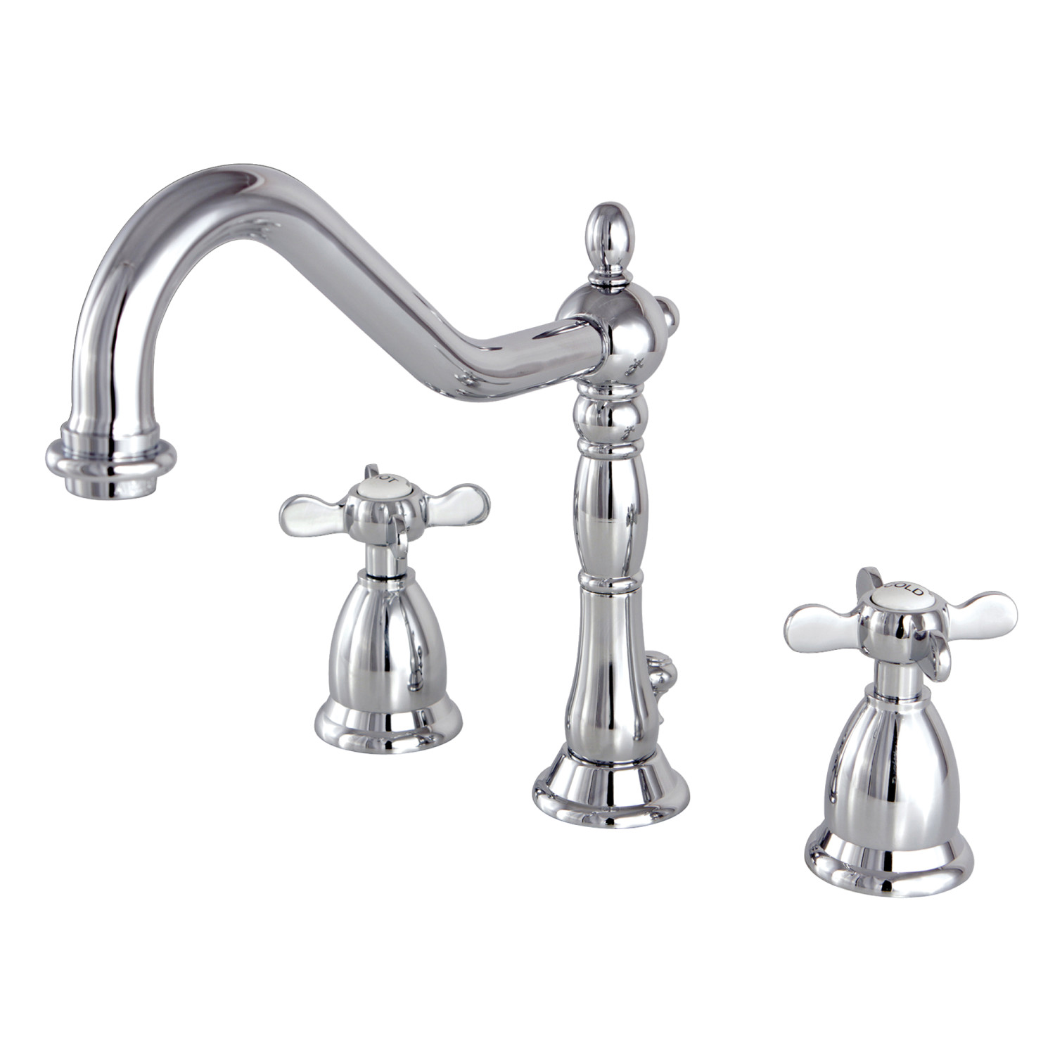Vintage Dual Cross Two-Handle 3-Hole Deck Mounted Widespread Bathroom Faucet with Brass Pop-Up in Polished Chrome