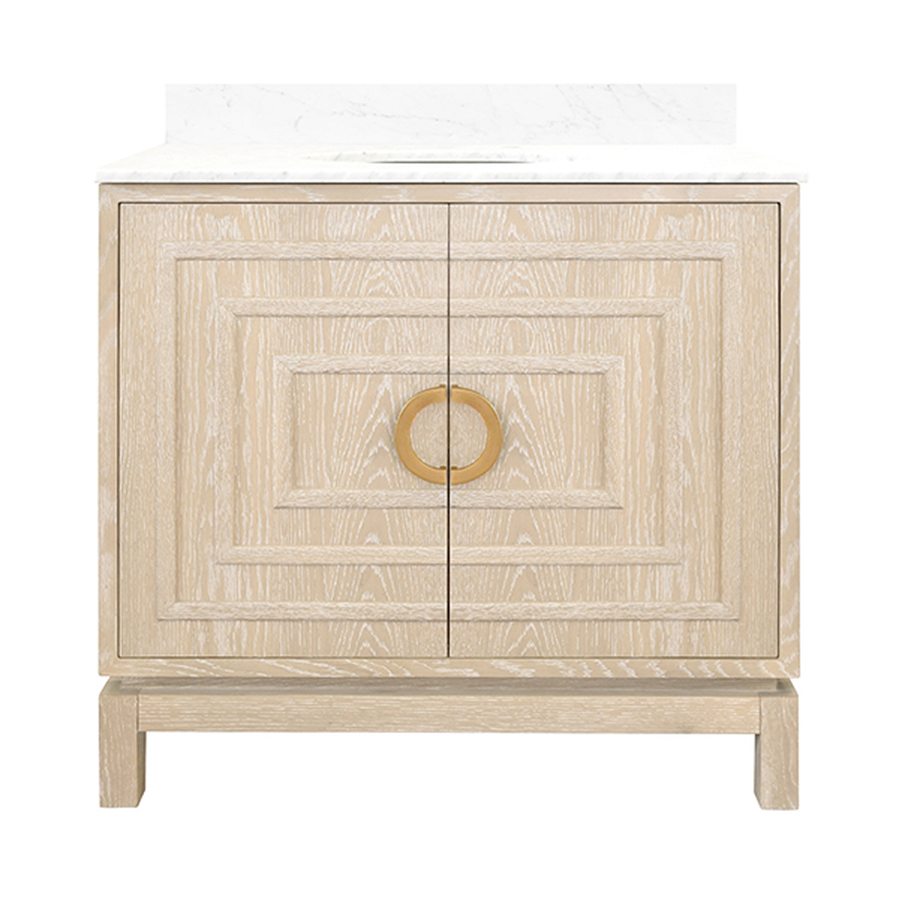 36" Issac Edwards Collection Bath Vanity in Matte Cerused Oak Finsih with White Marble Top and Porcelain Sink
