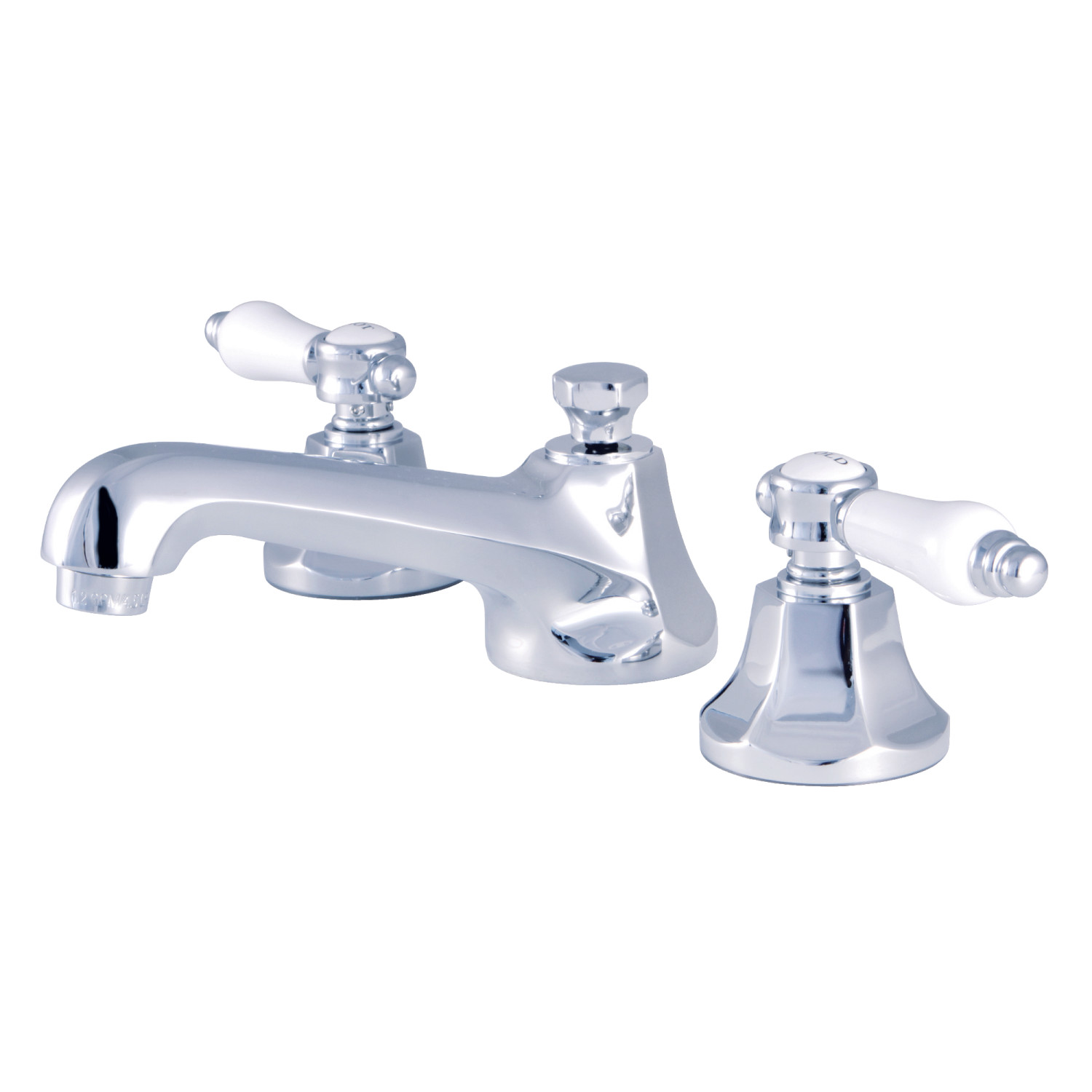 Modern Two-Handle Three-Hole Deck Mounted Widespread Bathroom Faucet with Brass Pop-Up in Polished Chrome Color