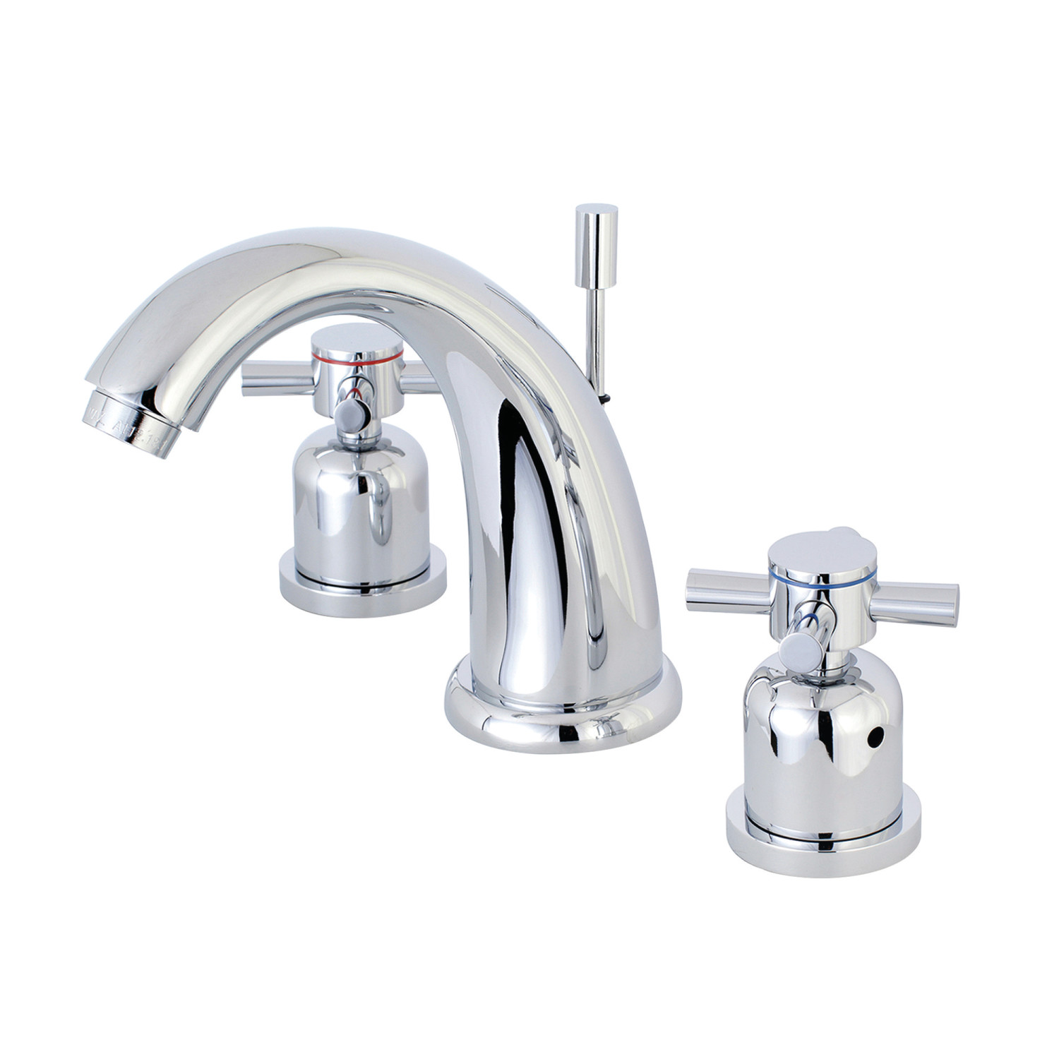 Modern Two-Handle Three-Hole Deck Mounted Widespread Bathroom Faucet with Plastic Pop-Up in Polished Chrome