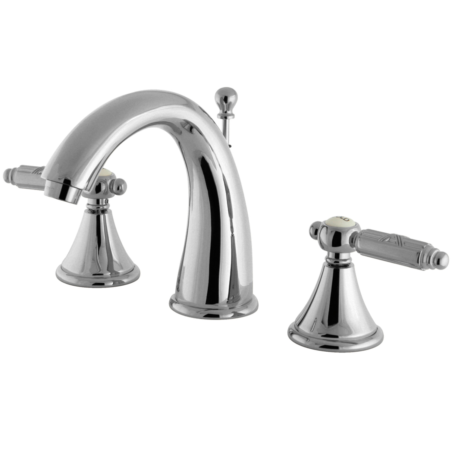 Traditional Two-Handle Three-Hole Deck Mounted Widespread Bathroom Faucet with Brass Pop-Up in Polished Chrome Color with 4 Finish Options