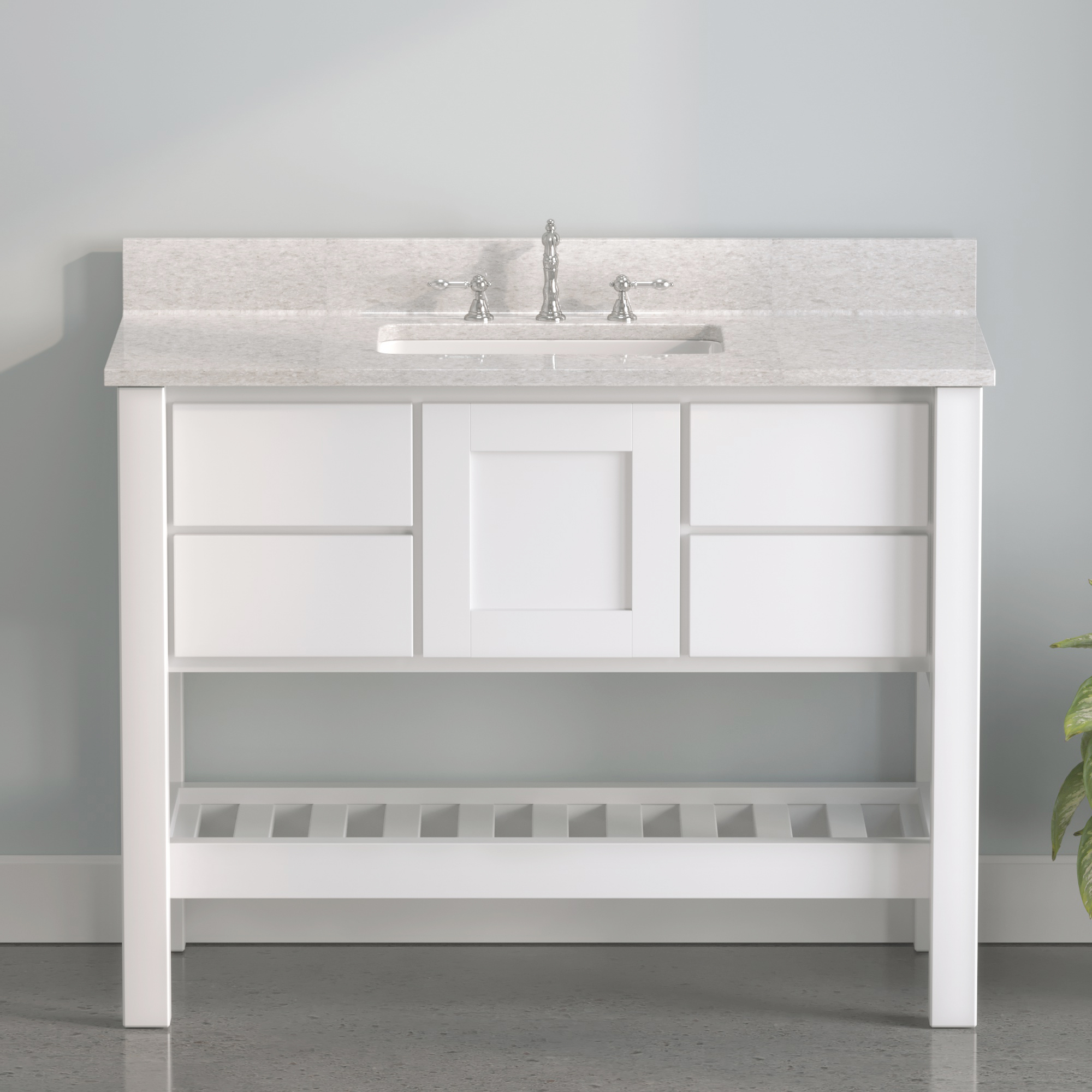 Made in USA, 48" White Solid Wood and Basin Sink Vanity with Countertop Options