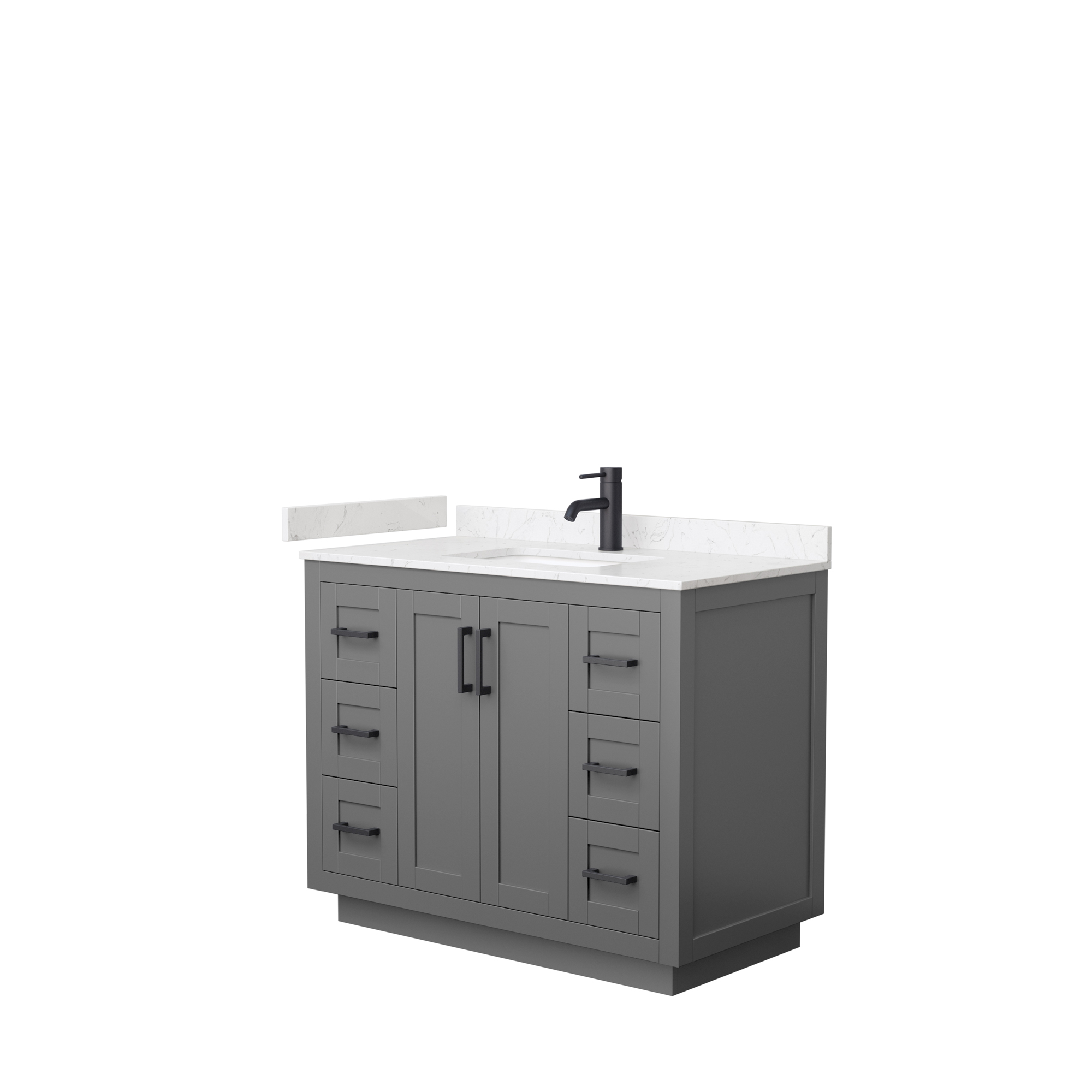 42" Single Bathroom Vanity in Dark Gray, Light-Vein Carrara Cultured Marble Countertop, Undermount Square Sink, Matte Black Trim